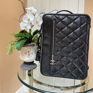 Chanel Black Quilted Glossy Coated Canvas Carry On Luggage